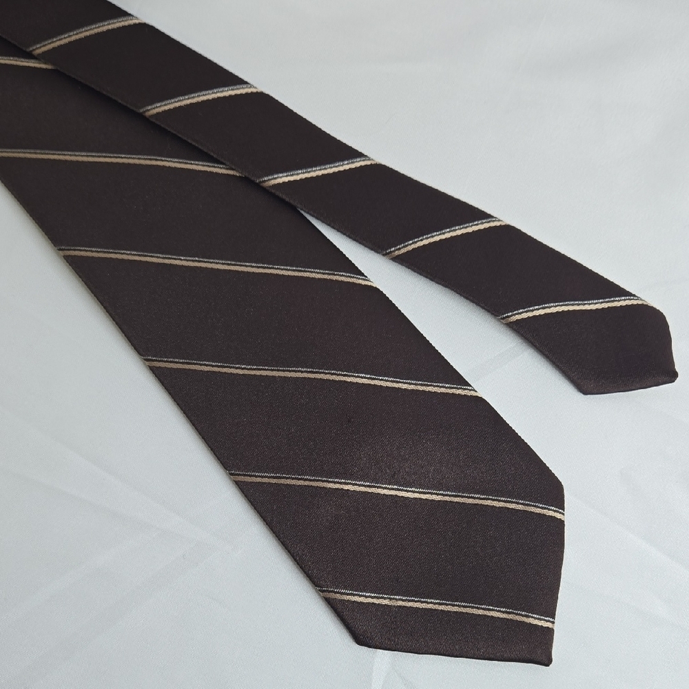 The Original Leatherback Satins Wembley Striped Tie, Brown Tan Striped